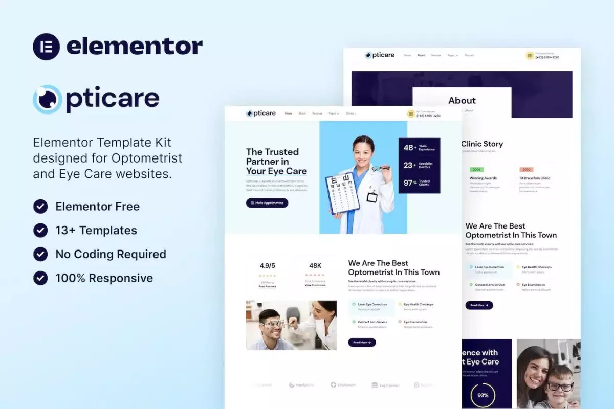 Opticare – Optometrist &amp; Eye Care Elementor Template