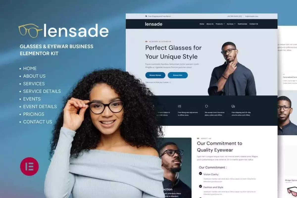 Lensade - Glasses & Eyewear Elementor Template Kit