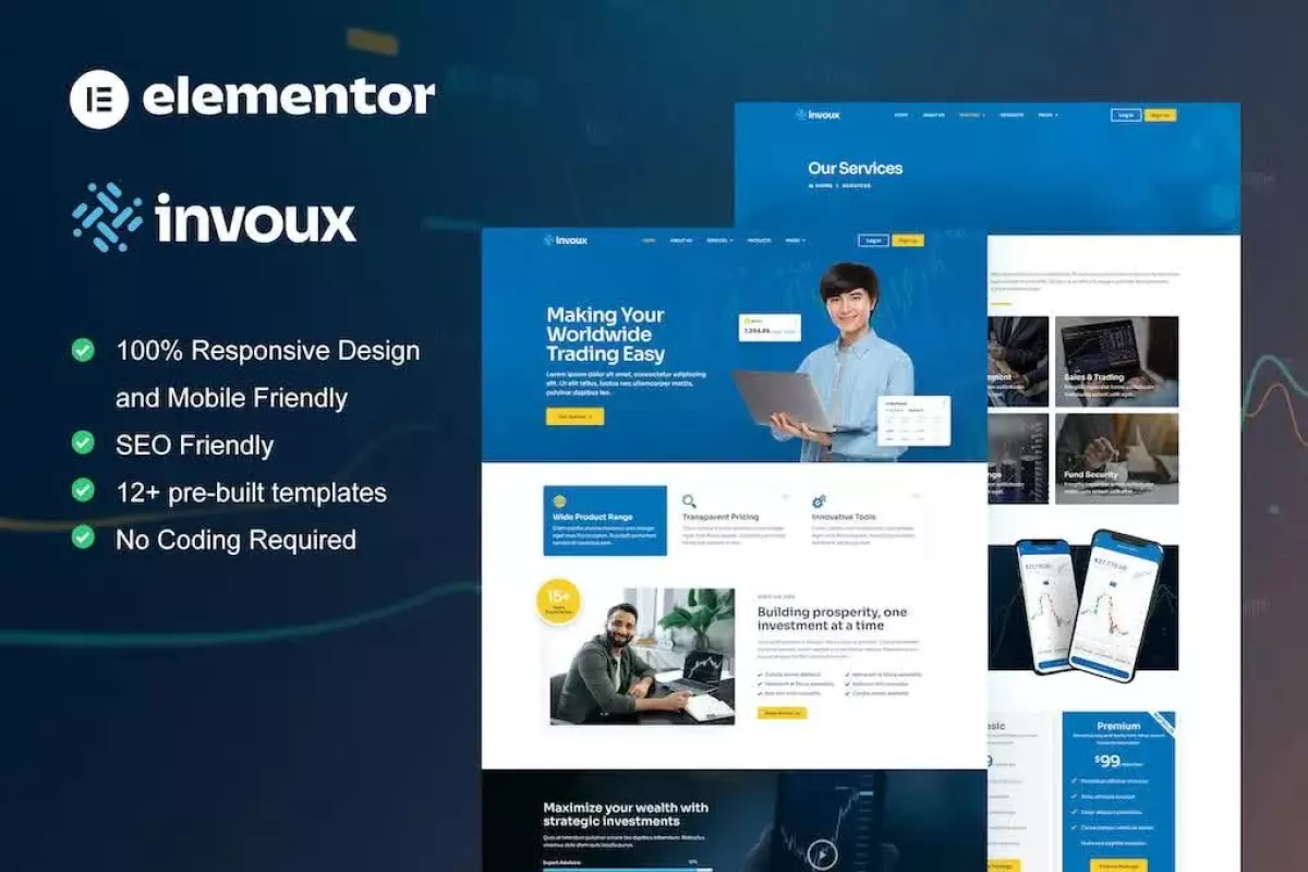 Invoux - Trading &amp; Investment Elementor Pro Template