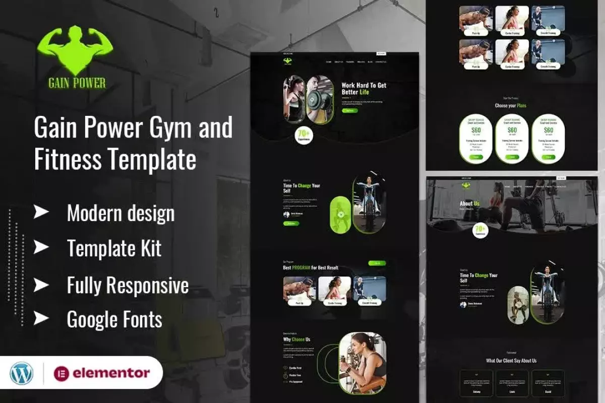 GAIN POWER - Gym &amp; Fitness Elementor Template