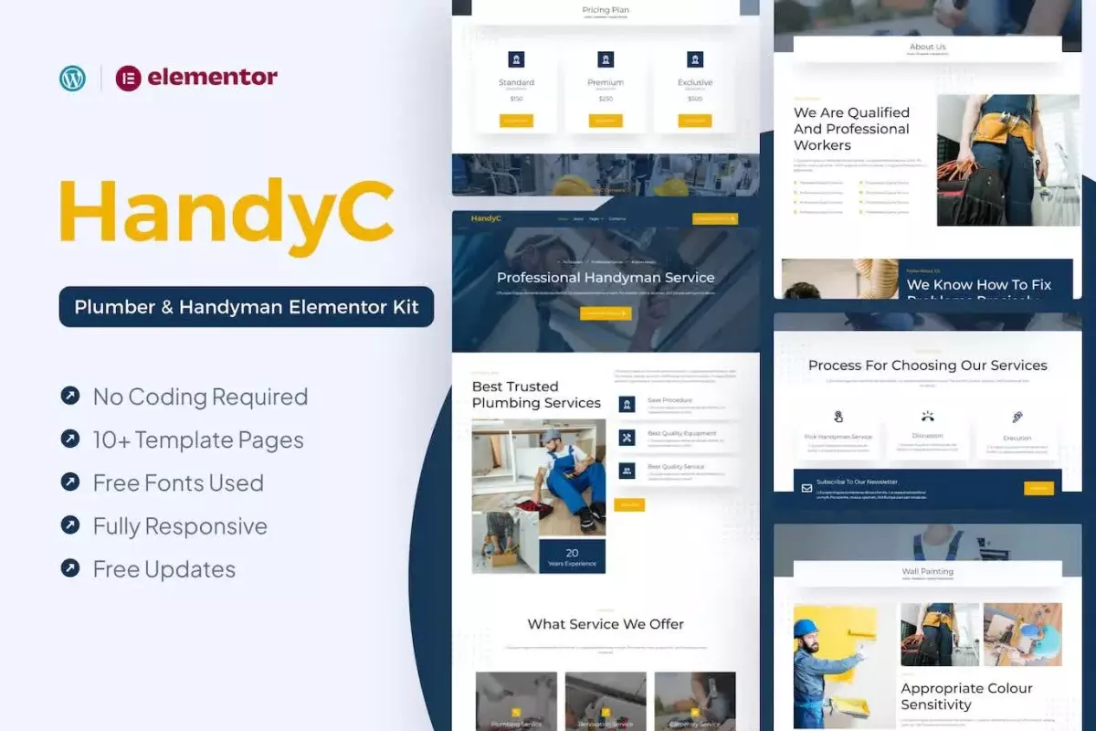 HandyC - Plumber &amp; Handyman Elementor Pro Template