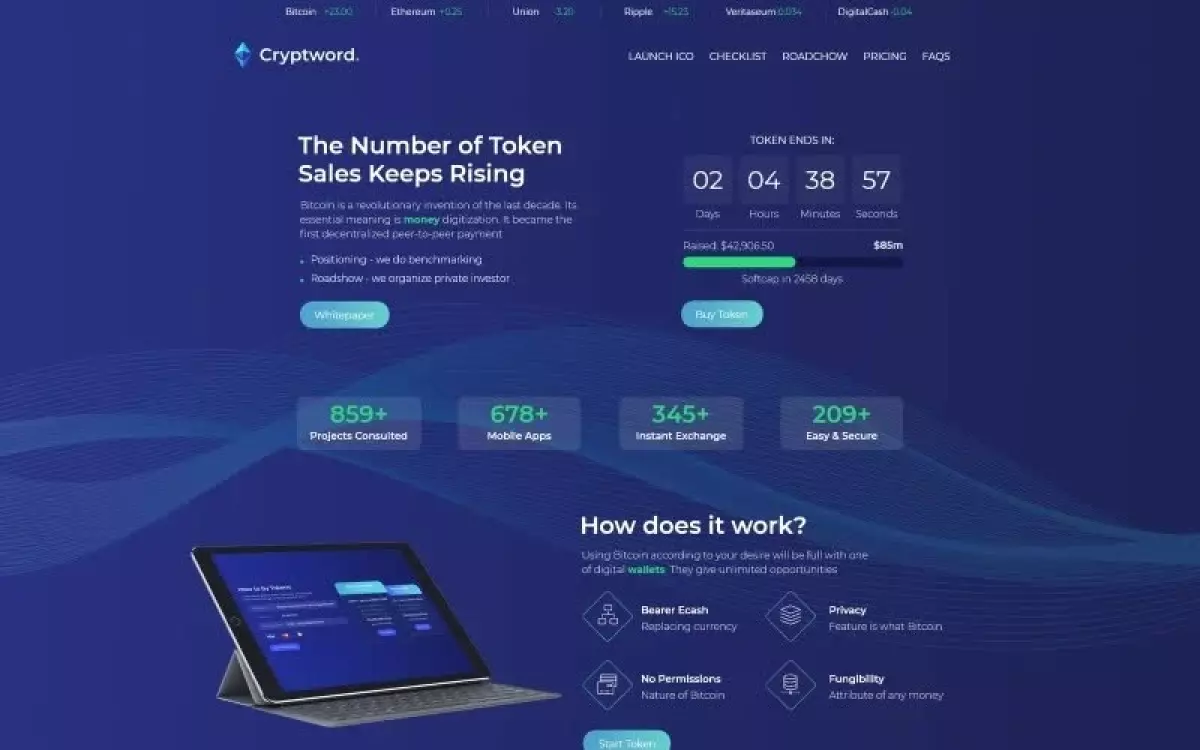 Cryptword - Cryptocurrency WordPress Elementor Theme WordPress Theme