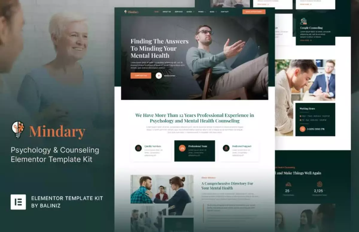 Mindary – Psychology & Counseling Elementor Template