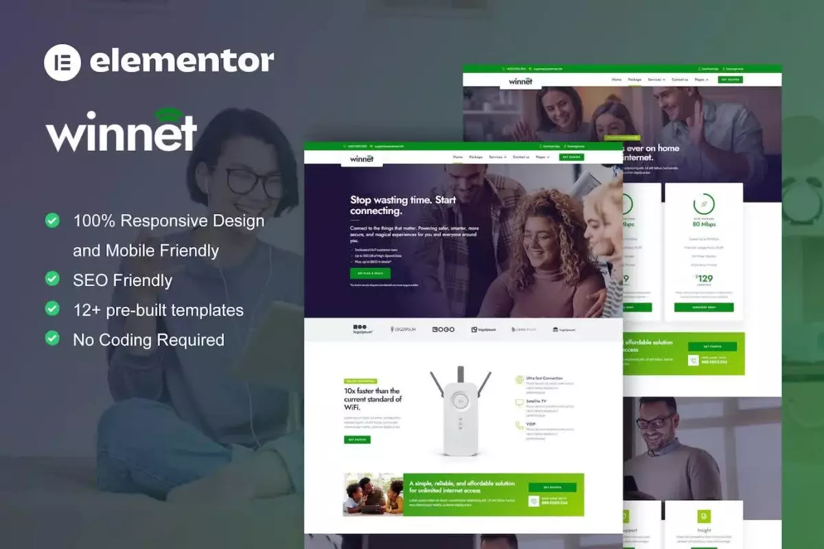 WinNet - Broadband &amp; Internet Service Provider Elementor Template