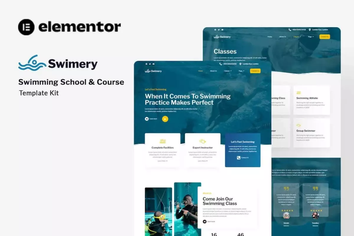 Swimery - Swimming School &amp; Course Elementor Template