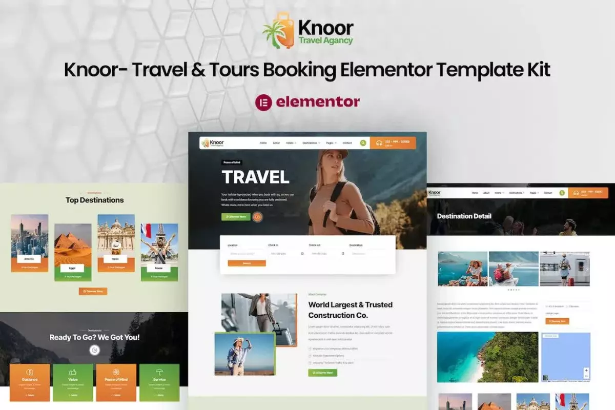 Knoor - Travel &amp; Tours Booking Elementor Template