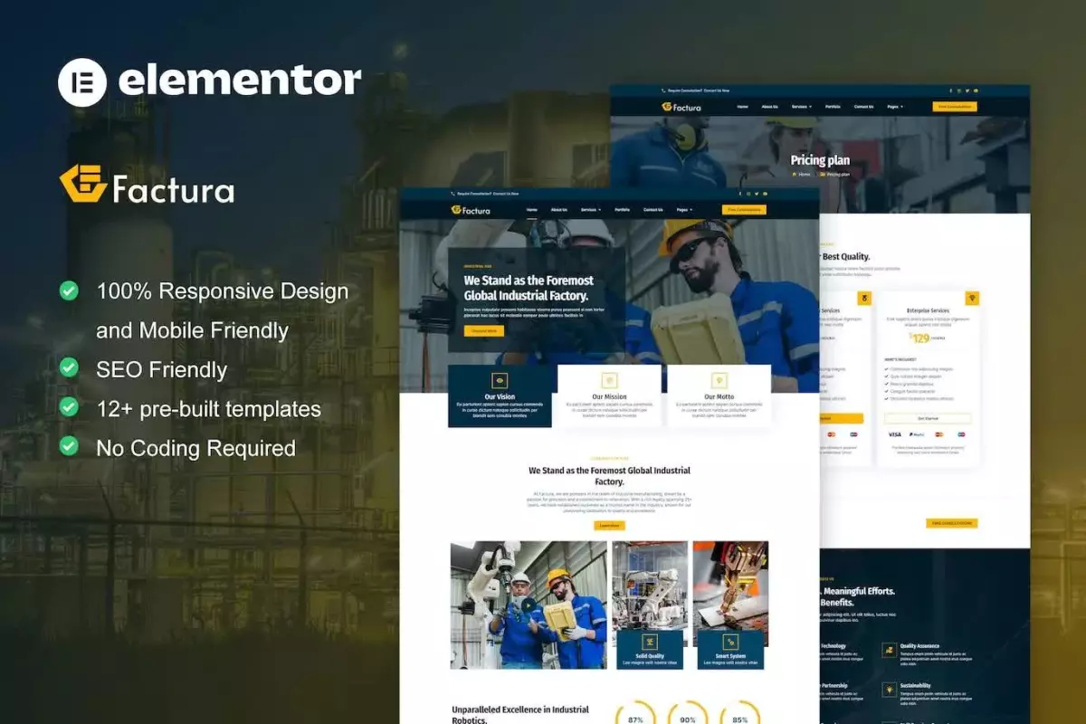 Factura - Industry &amp; Manufacturing Elementor Template