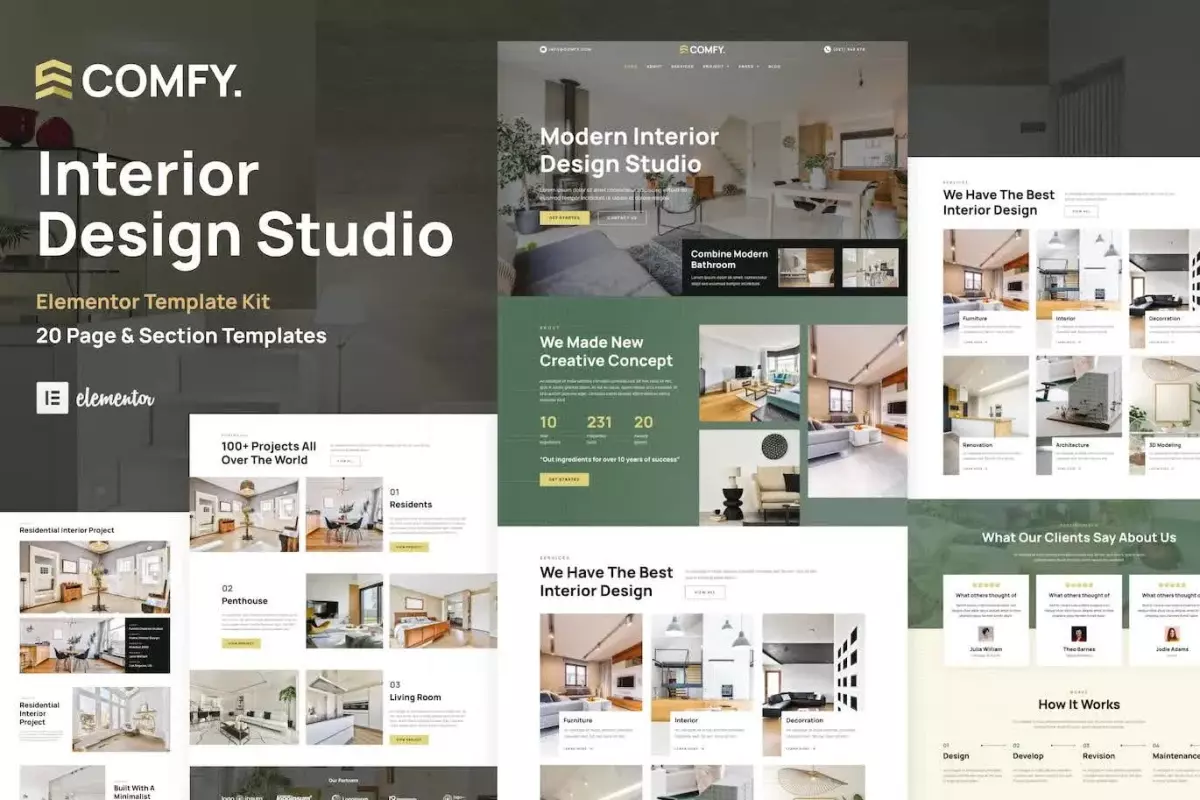 Comfy - Interior Design Studio &amp; Architecture WordPress Elementor Template