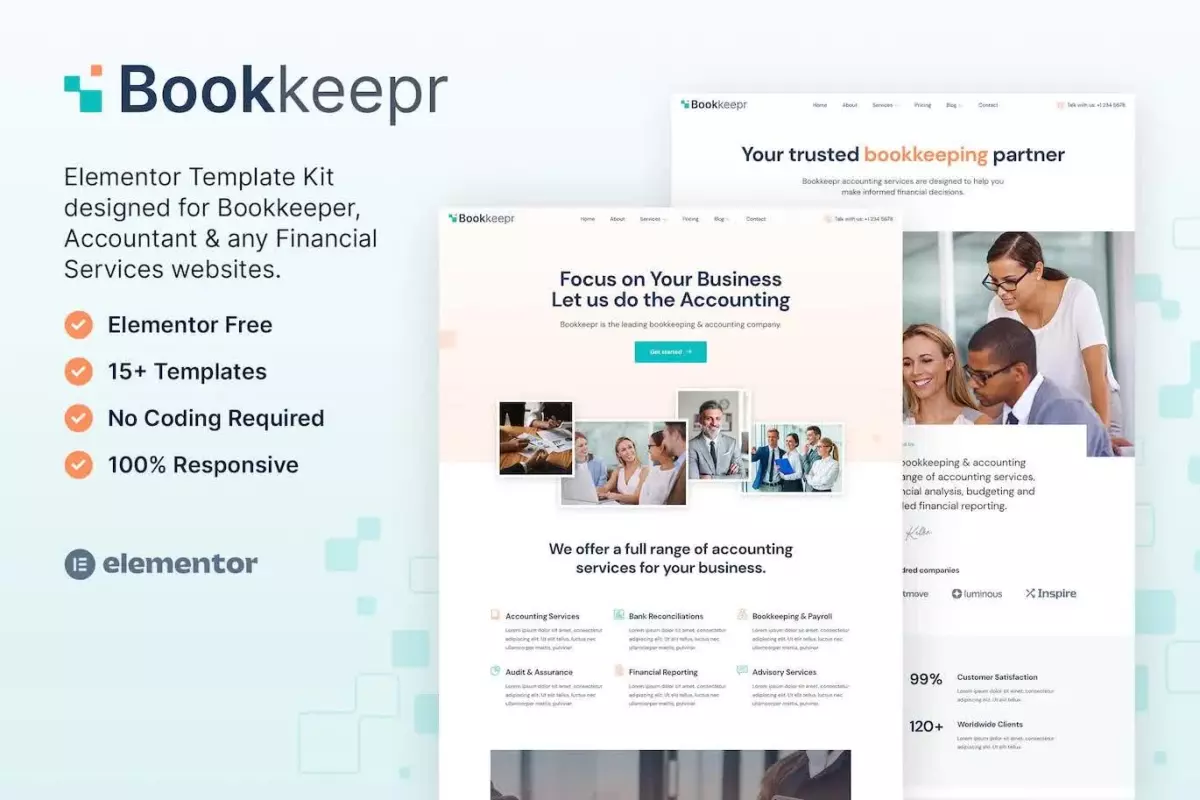 BookKeepr – Bookkeeping &amp; Accounting Service Elementor Template