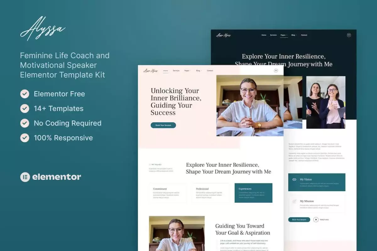 Alyssa – Feminine Life Coach &amp; Motivational Speaker Elementor Template