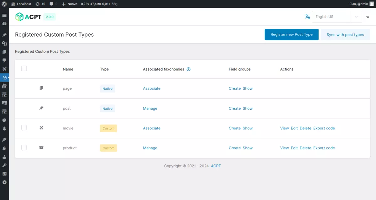 ACPT - Custom post Types Plugin for Wordpress