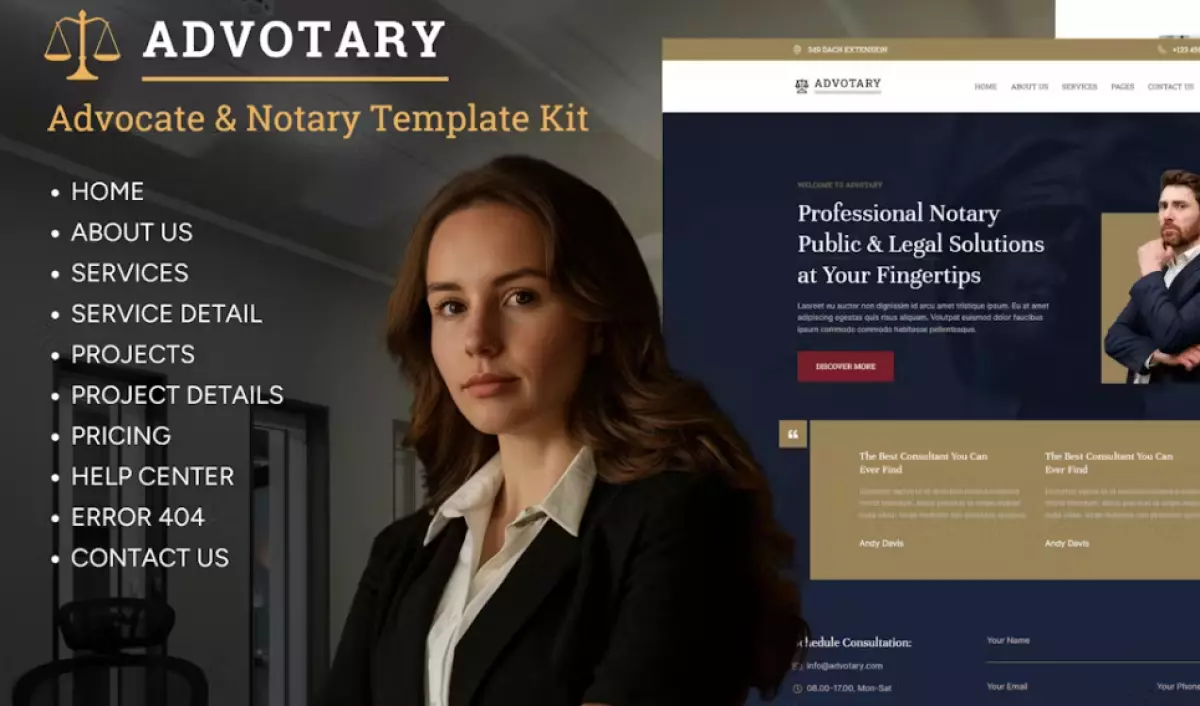 Advotary - Notary Public &amp; Legal Services Elementor Template Kit