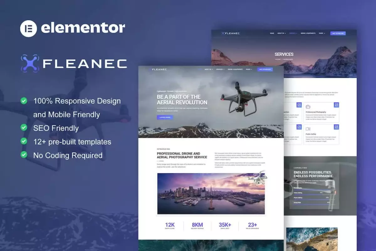 Fleanec - Aerial Photography &amp; Videography Elementor Template