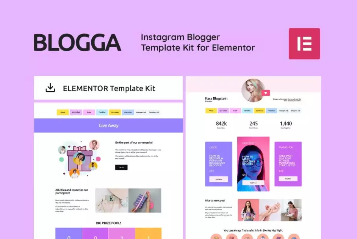 BLOGGA - Instagram Blogger Elementor Template