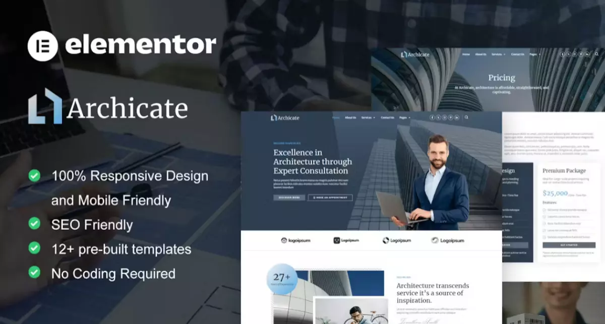 Archicate - Architecture &amp; Construction Consultant Elementor Pro Template Kit