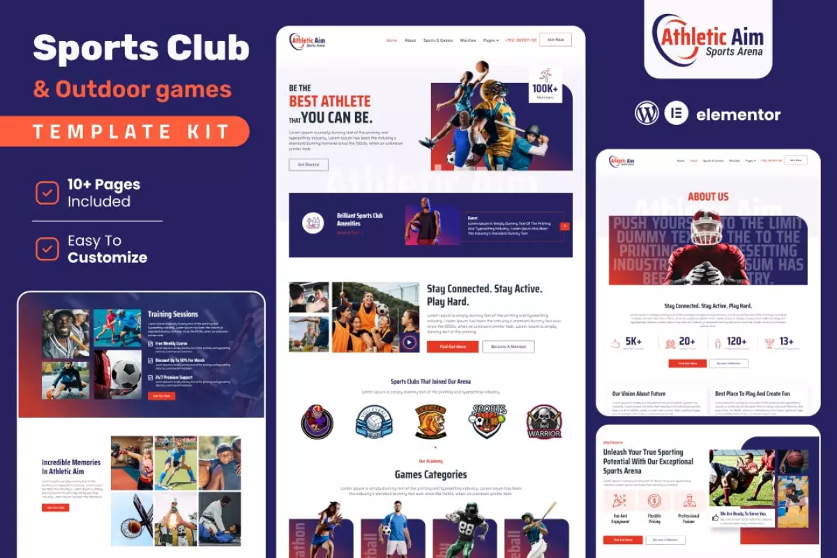 Athletic Aim – Sports Club &amp; Outdoor Games Elementor Template Kit