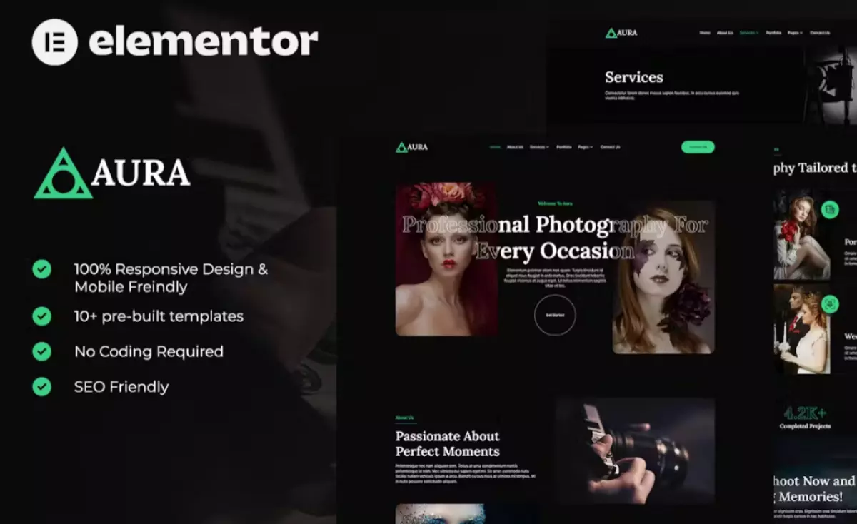 Aura - Photography &amp; Portfolio Elementor Template Kit