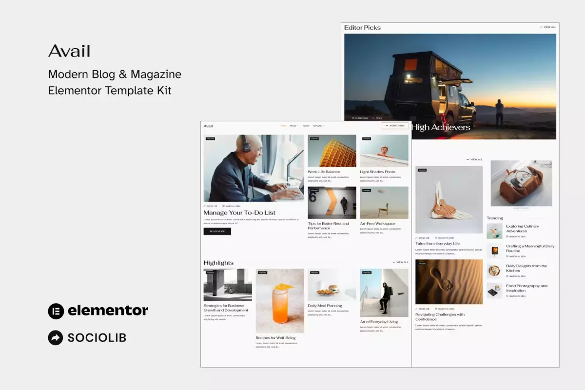 Avail - Modern Blog & Magazine Elementor Template Kit