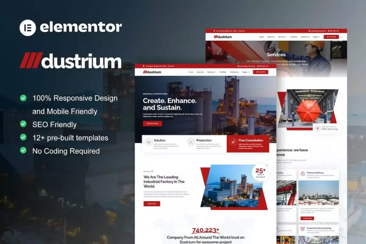 Dustrium - Industrial &amp; Manufacturing Elementor Pro Template