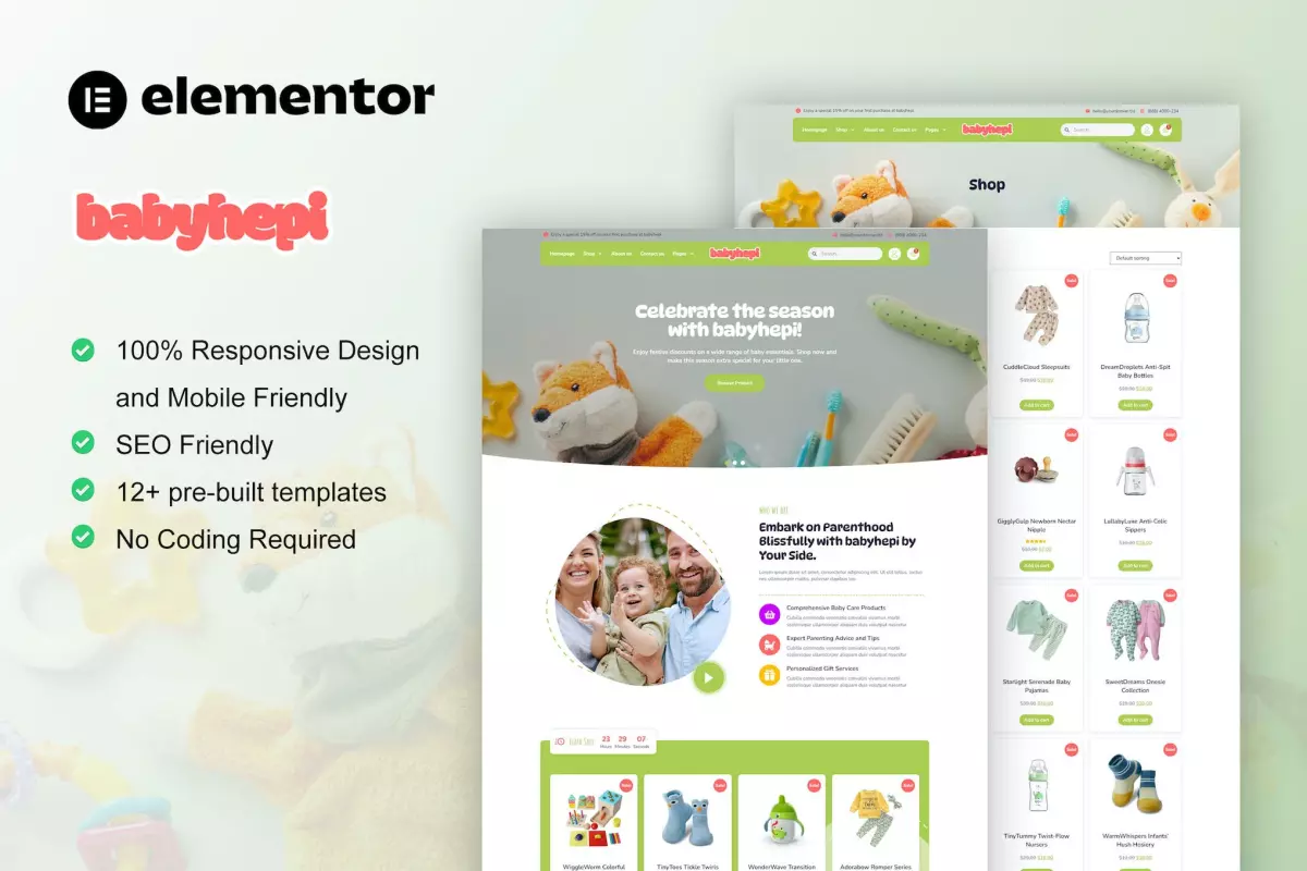 BabyHepi - Kids Store &amp; Baby Shop Elementor Template Kit