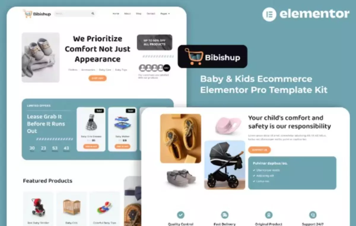 Bibishup – Baby &amp; Kids Ecommerce Elementor Pro Template Kit