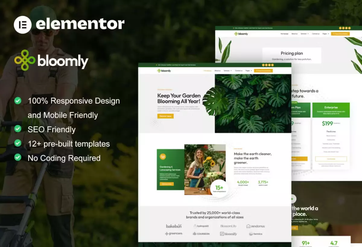 Bloomly - Landscape &amp; Gardening Service Elementor Pro Template Kit