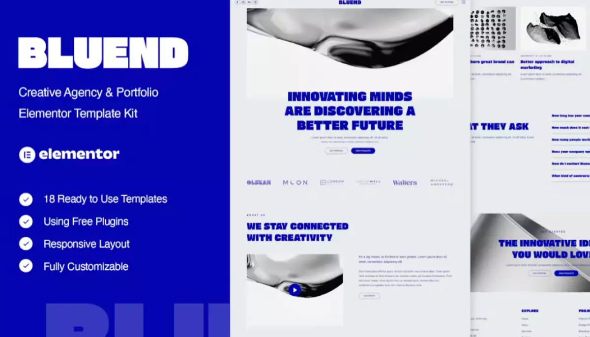 Bluend - Creative Agency &amp; Portfolio Elementor Template Kit