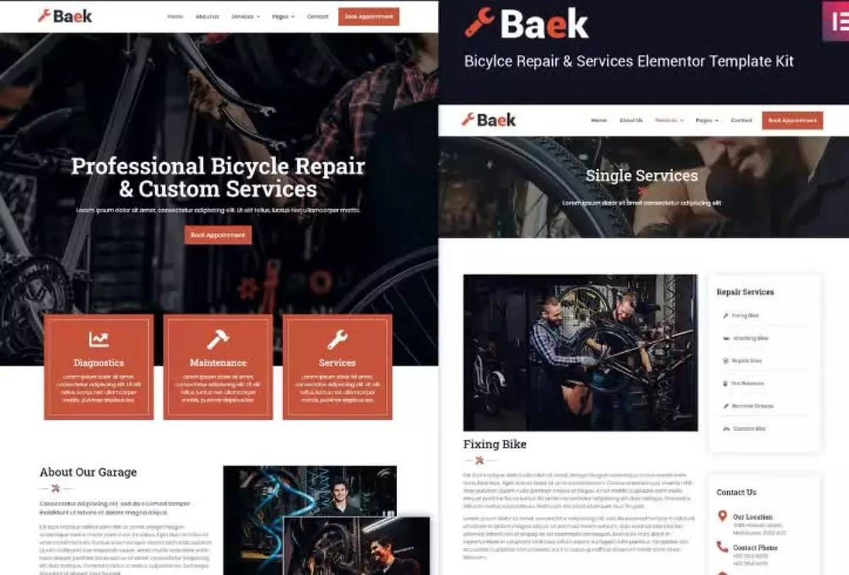 Baek - Bicycle Repair & Service Elementor Template