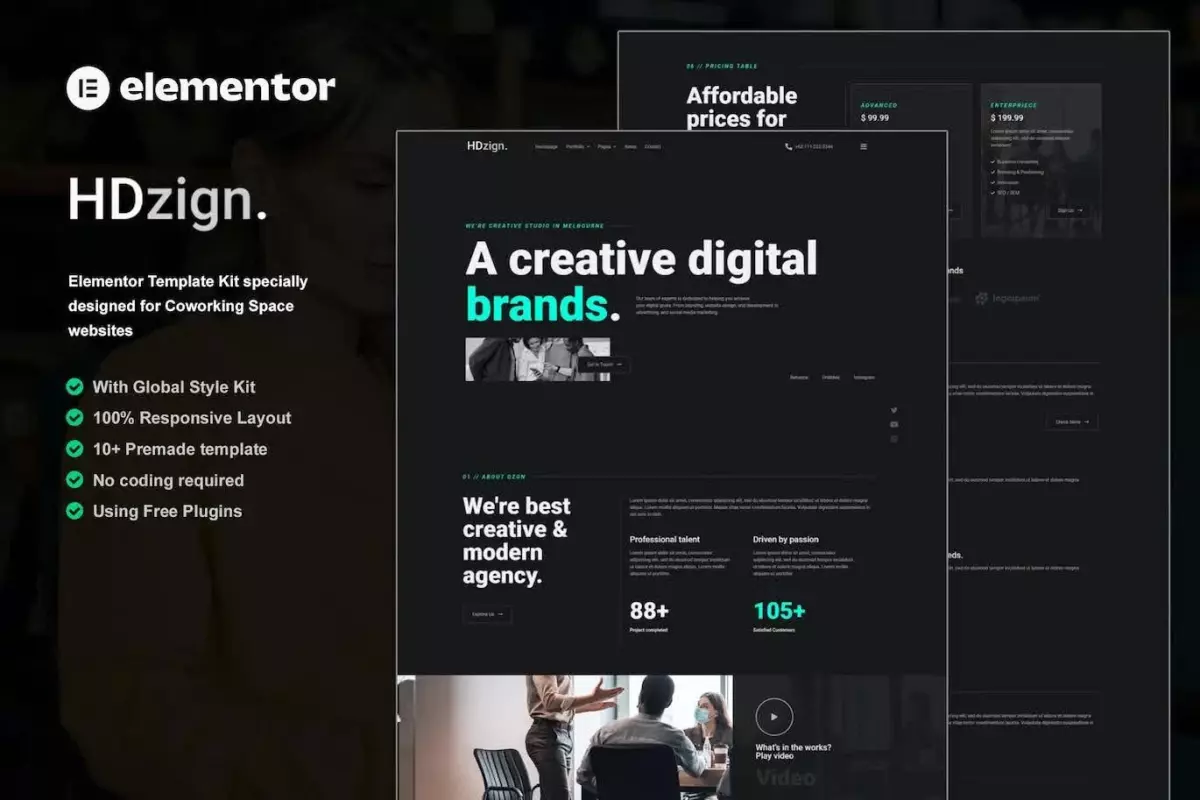 HDzign - Dark Digital Agency Elementor Template