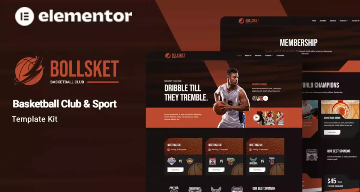 Bollsket - Basketball Club &amp; Sport Elementor Template Kit