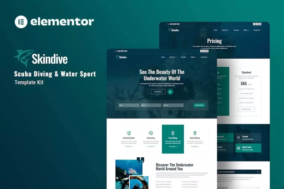 Skindive - Scuba Diving &amp; Water Sport Elementor Template