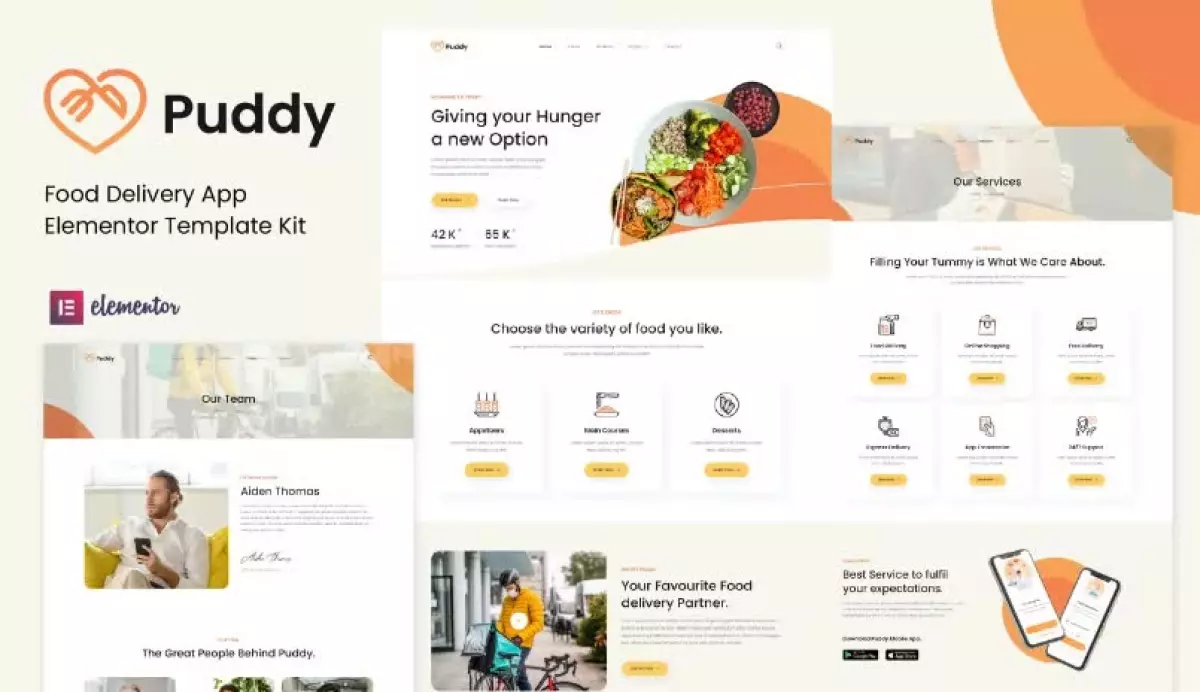 Puddy - Food Delivery App Elementor Template