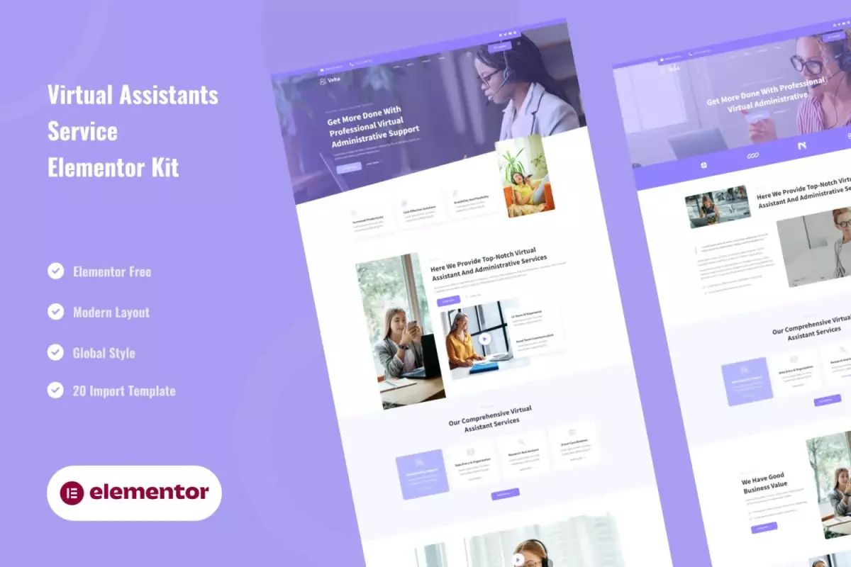 Veha - Virtual Assistant &amp; Administrative Elementor Template