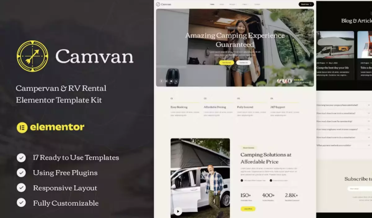 Camvan – Campervan &amp; RV Rental Elementor Template Kit