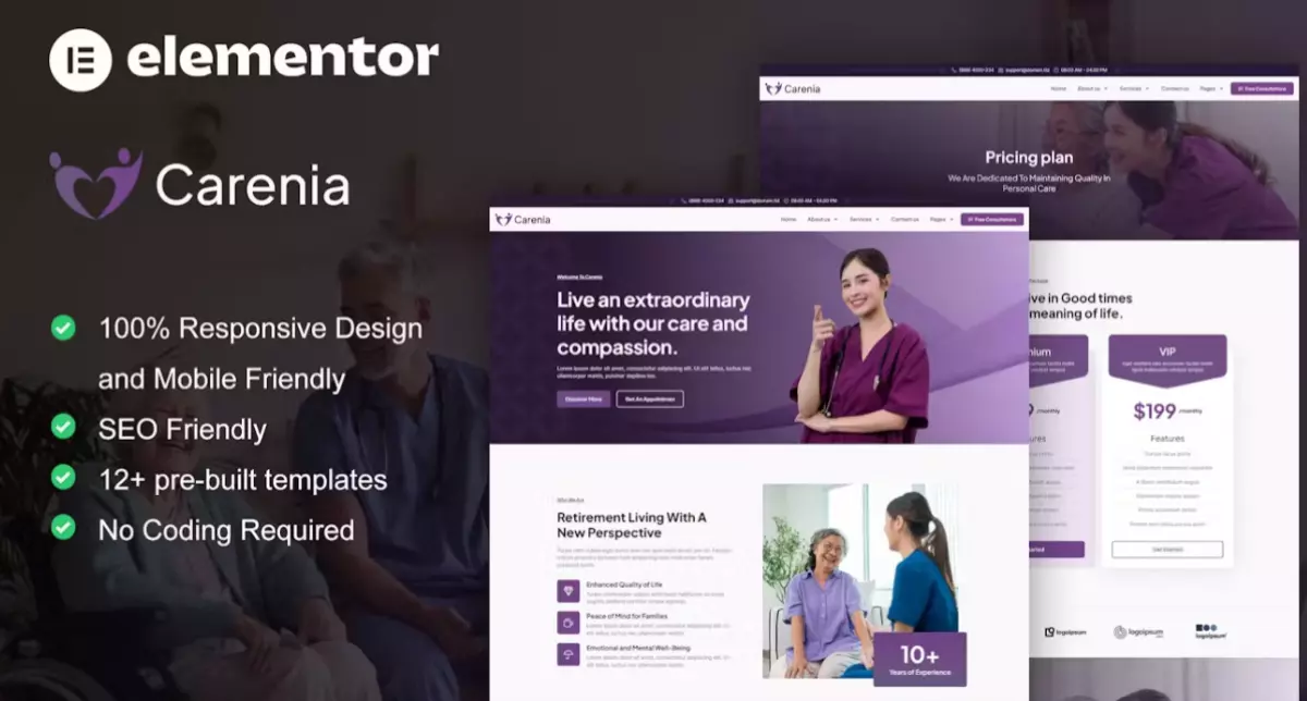 Carenia - Home Care &amp; Private Nursing Services Elementor Template Kit