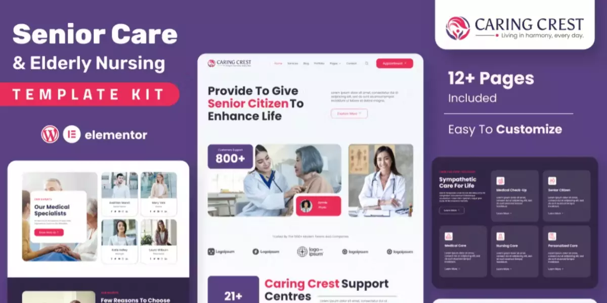 Caring Crest – Senior Care Services Elementor Template Kit