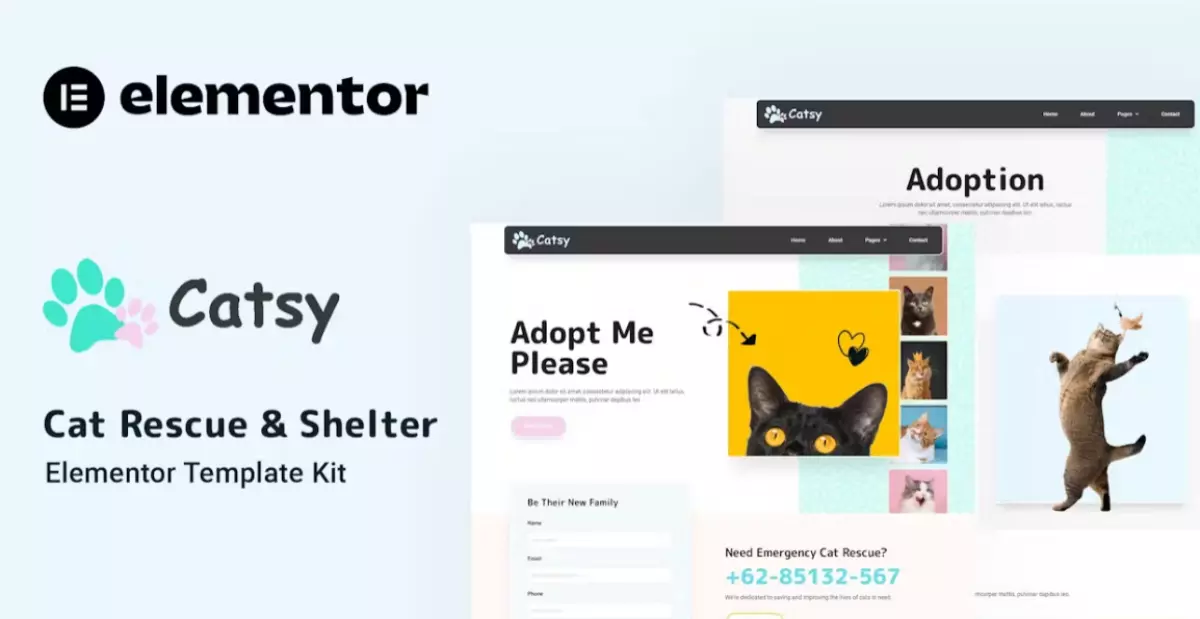 Catsy – Cat Rescue &amp; Shelter Elementor Template Kit