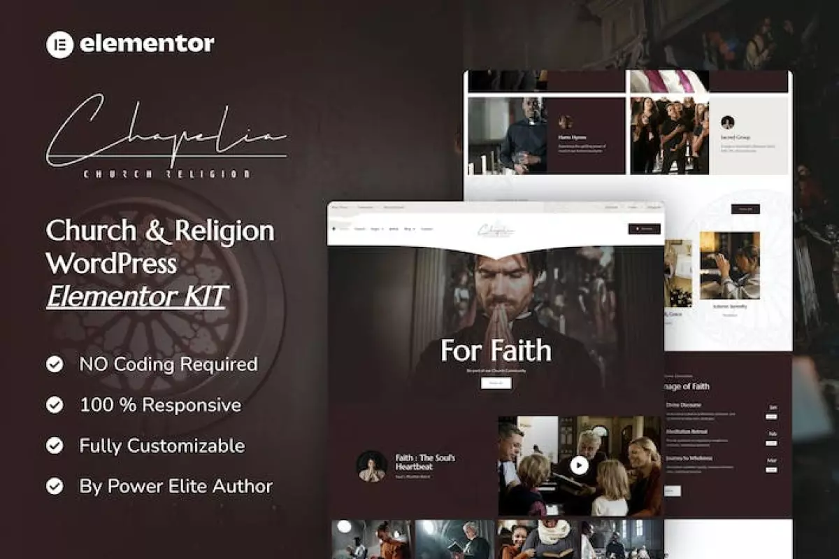 Chapelia - Church &amp; Religion Elementor Pro Template Kit