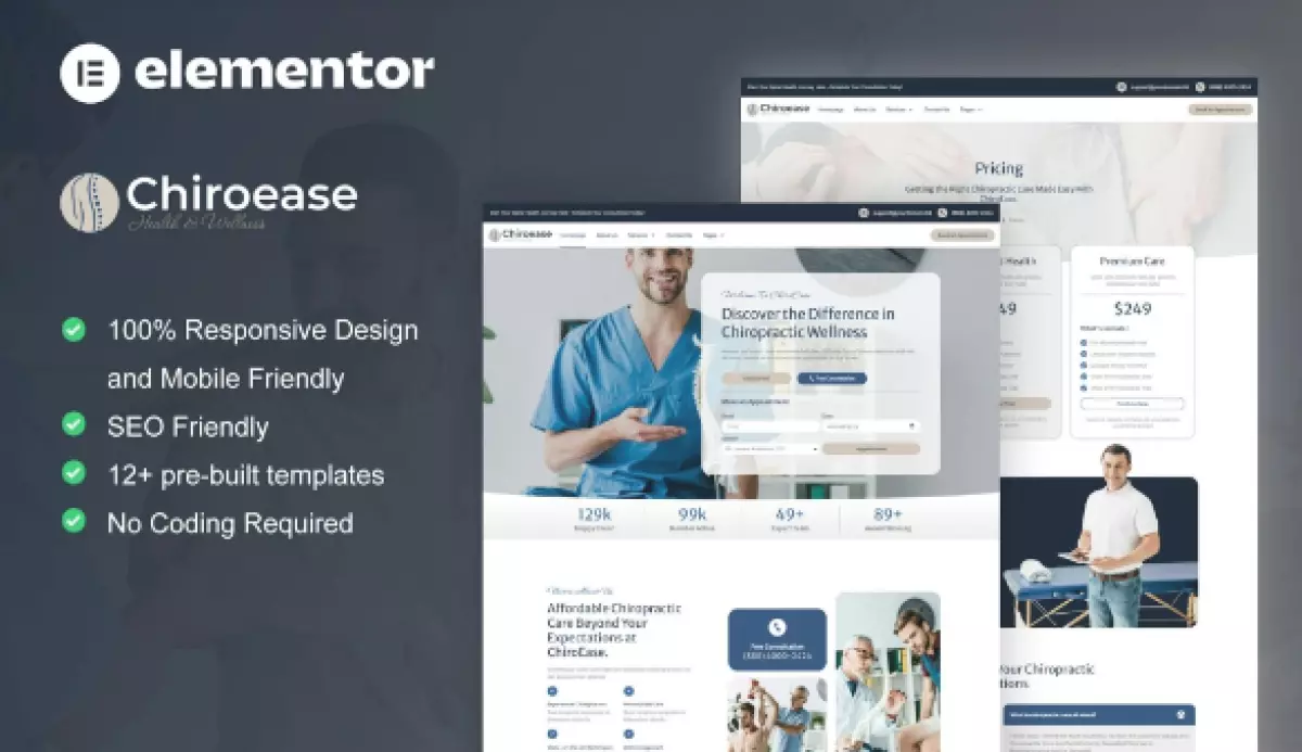 ChiroEase - Chiropractic &amp; Physiotherapy Elementor Template Kit