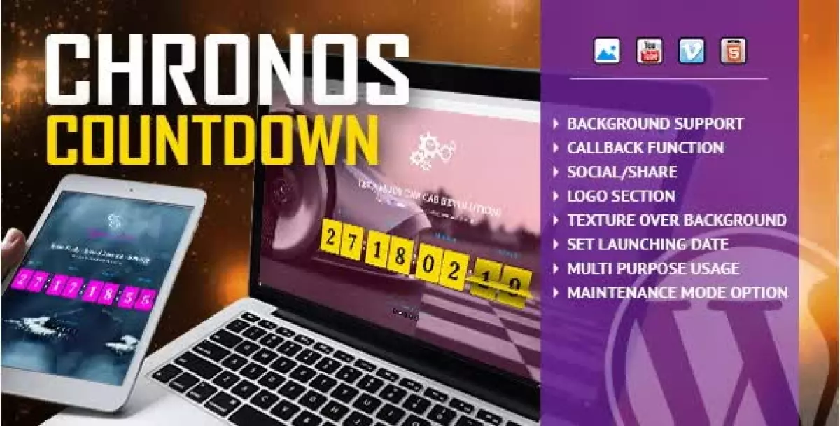 Chronos CountDown - Responsive Flip Timer With Image or Video Background - WordPress Plugin 1.2.3