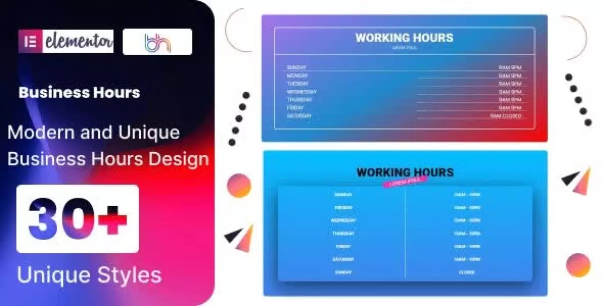BWD Business Hours addon for elementor
