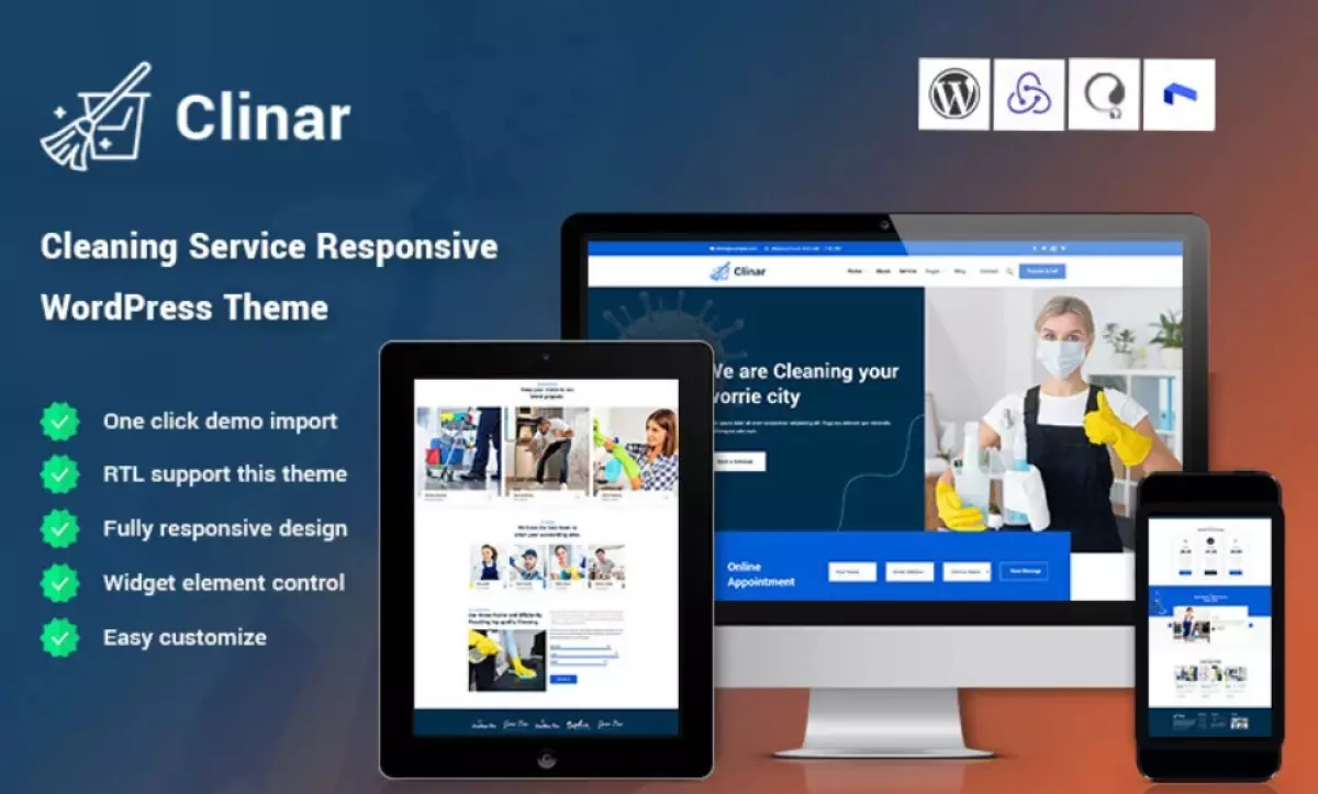 Clinar – Maintenance and Cleaning Service Responsive WordPress Theme