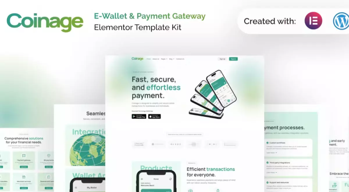 Coinage – E-Wallet &amp; Payment Gateway Elementor Pro Template Kit