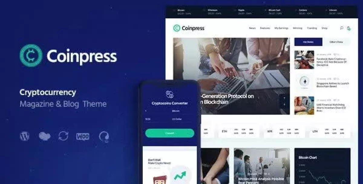 Coinpress | ICO Cryptocurrency Magazine & Blog WordPress Theme 1.0.8