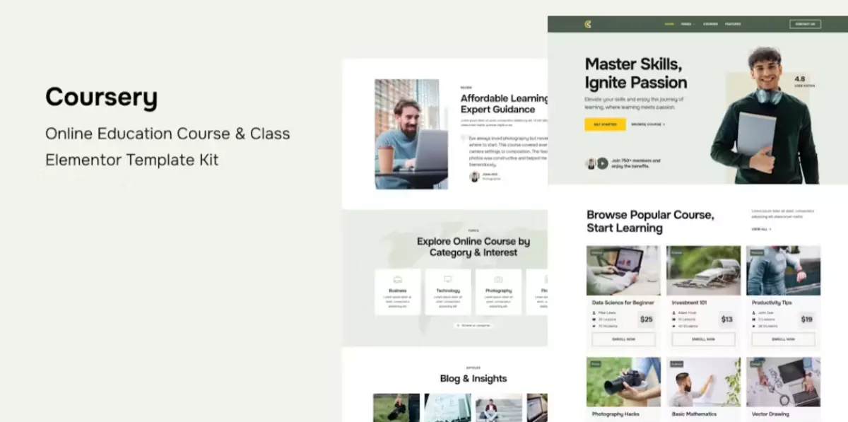 Coursery – Online Education Course &amp; Class Elementor Template Kit