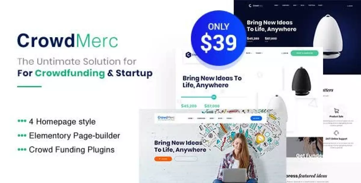 Crowdmerc - Crowdfunding Startup Fundraising WordPress Theme 2.4