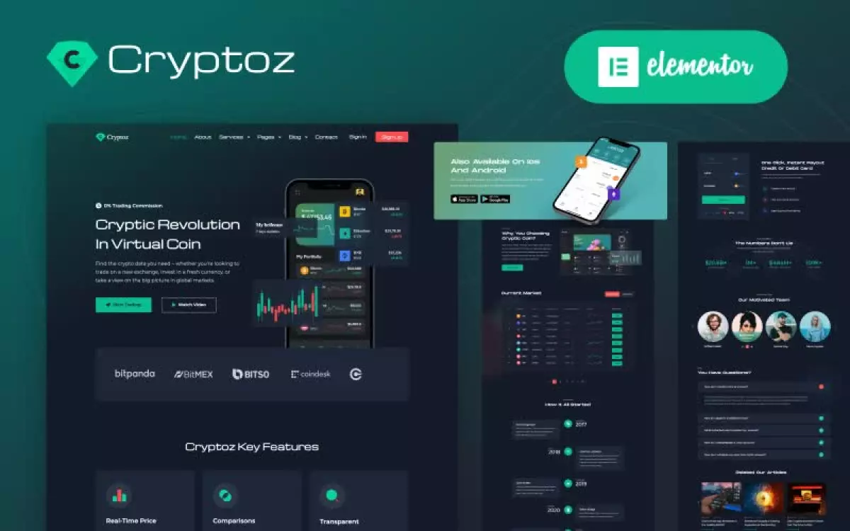 Cryptoz - Cryptocurrency Landing Page Elementor WordPress Theme 1.1.0