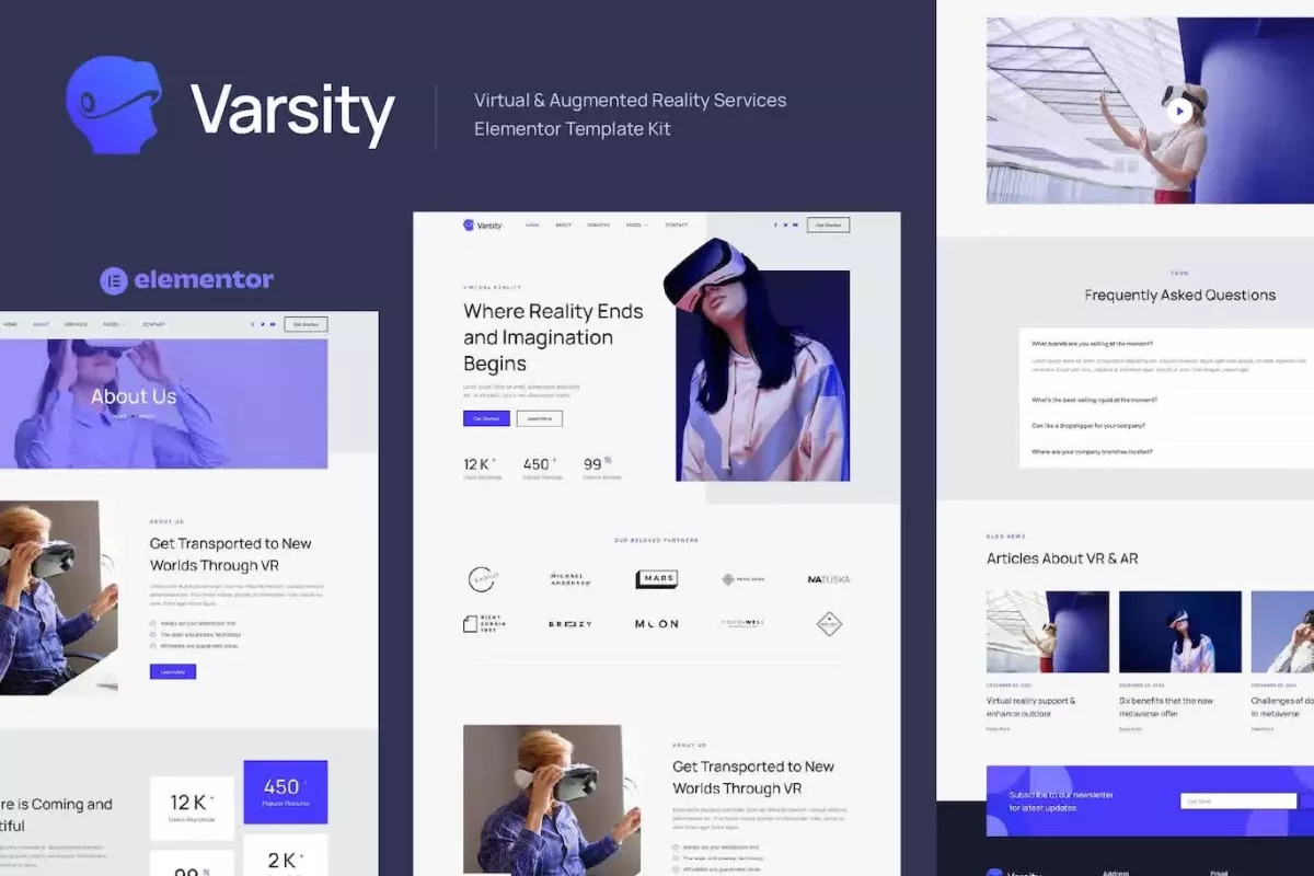 Varsity - Virtual &amp; Augmented Reality Services Elementor Template