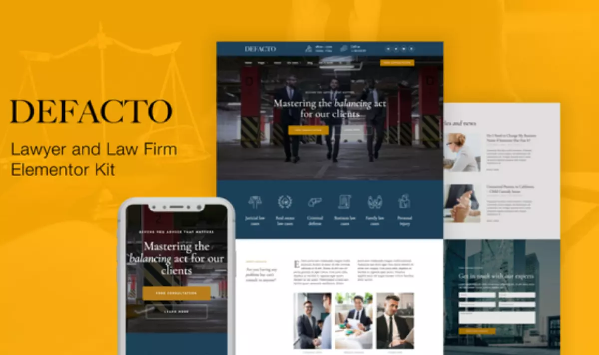 Defacto – Lawyer &amp; Law Firm Elementor Template Kit