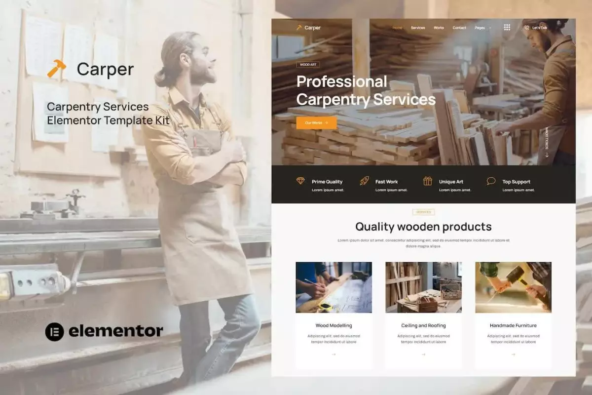 Carper - Carpenter &amp; Craftman Elementor Template